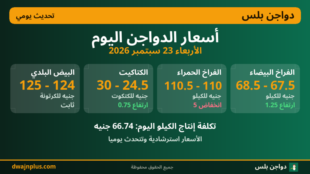 أسعار الدواجن اليوم الأربعاء 23 سبتمبر 2026